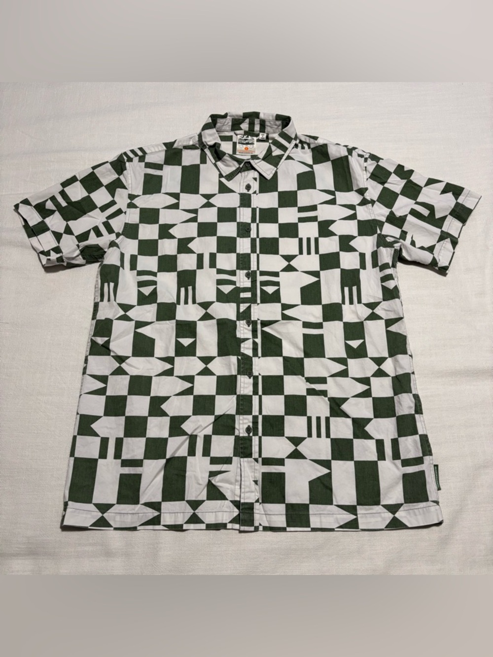 Men’s Beardedgoat Porte Short Sleeve Button Up Shirt | Green/White | Size Large
